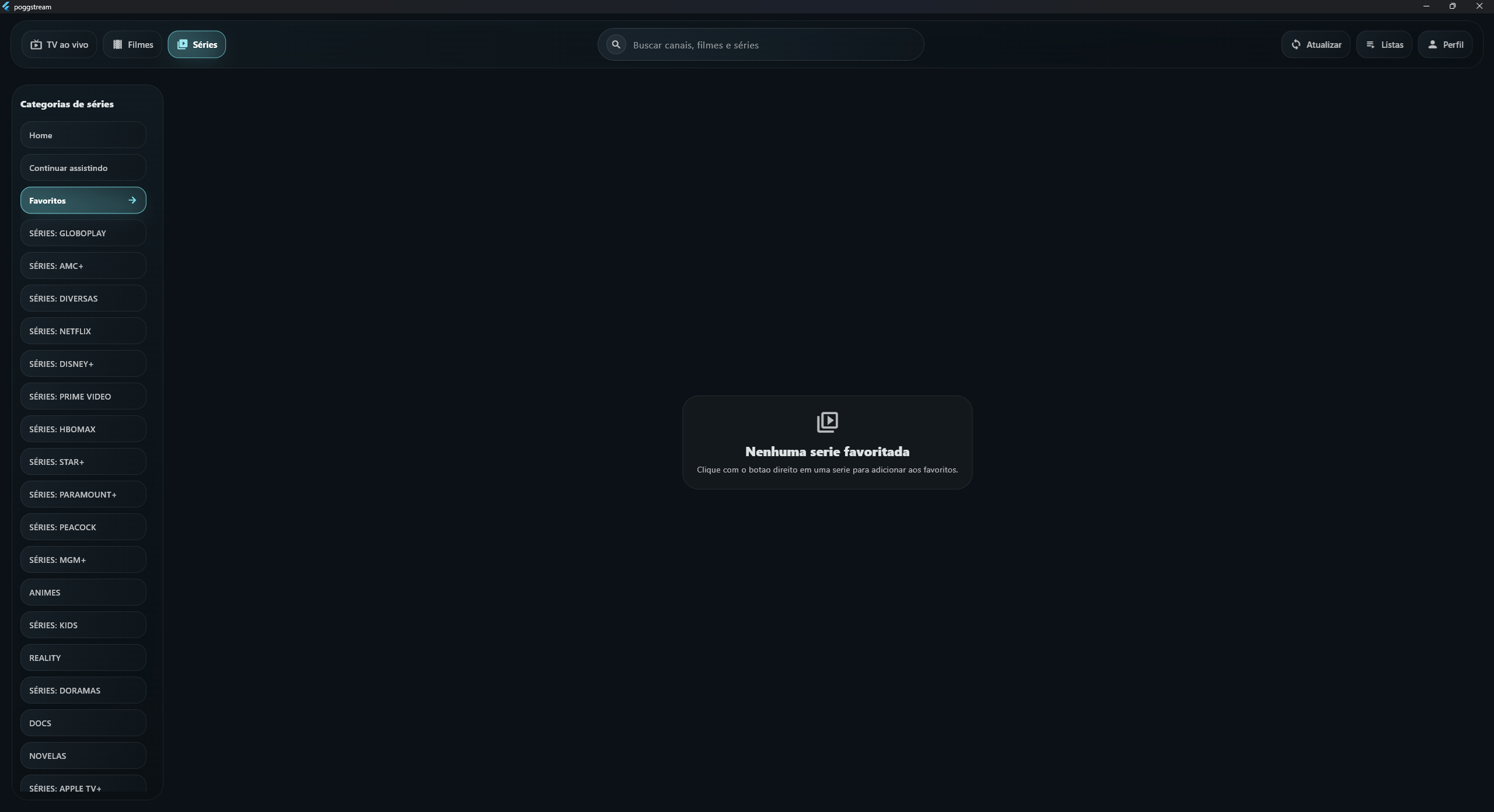 Tela do PoggStream na area de series